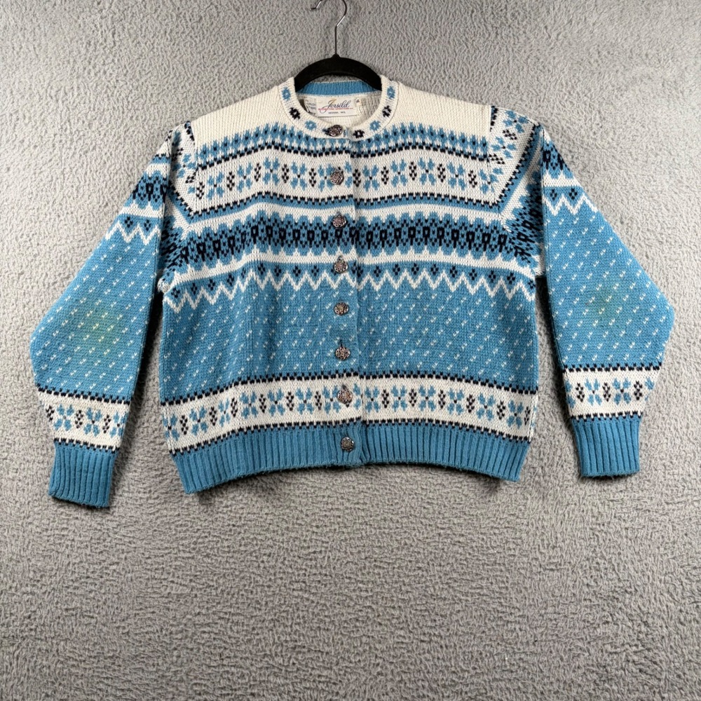 Vintage Jersild Nordic Fair Isle Cardigan Womens M/L Sweater Cottagecore Cropped
